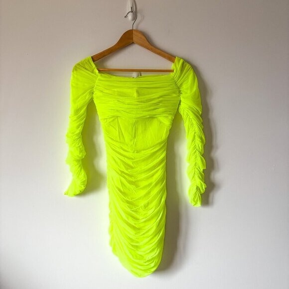 Aritzia Ten by Babaton Luxor Long Sleeve Mini Dress Neon Sunray Yellow Size 4 - Picture 2 of 10